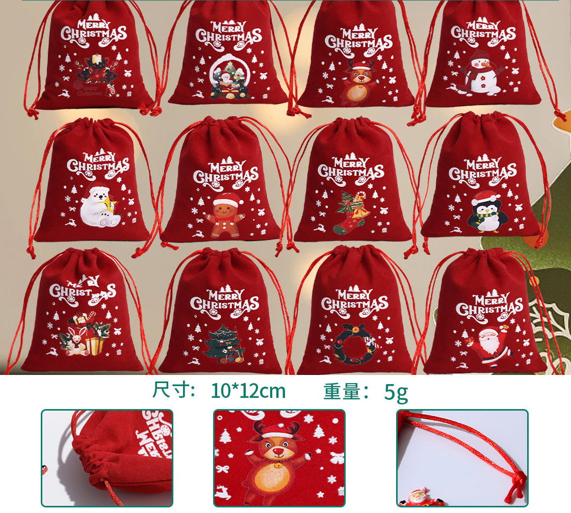 Wholesale Christmas Gift Bag Set Custom Drawstring  Velvet Bag